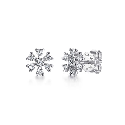 14K White Gold Diamond Snowflake Stud Earrings