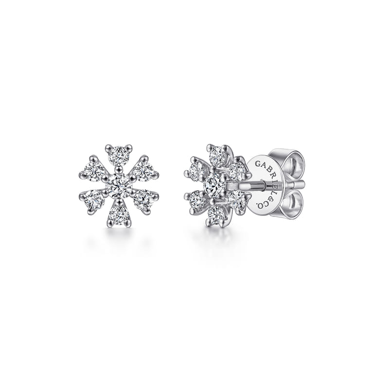 14K White Gold Diamond Snowflake Stud Earrings - 0.25 ct - Shot 1