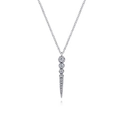 14K White Gold Diamond Spike Bar Pendant Necklace