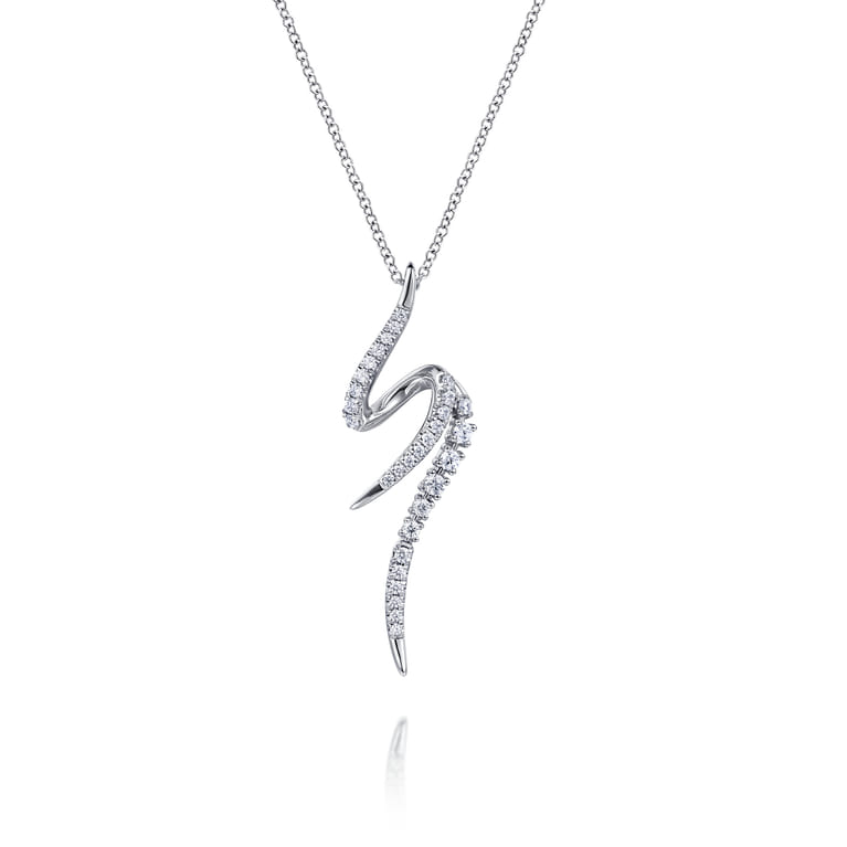 14K White Gold Diamond Spike Bypass Drop Necklace - 0.35 ct - Shot 1