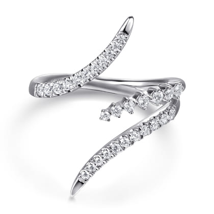 14K White Gold Diamond Spike Bypass Ring