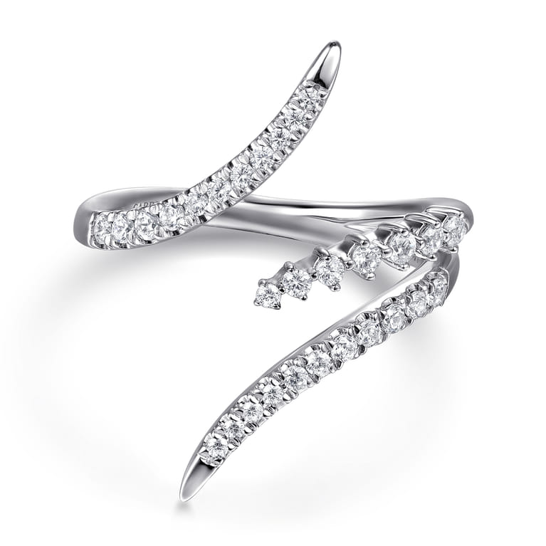 14K White Gold Diamond Spike Bypass Ring - 0.35 ct - Shot 1