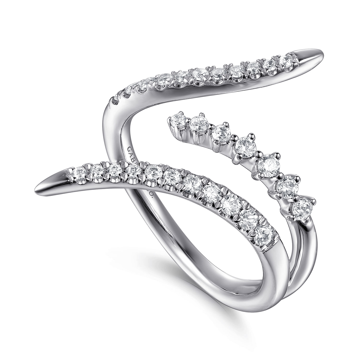 14K White Gold Diamond Spike Bypass Ring