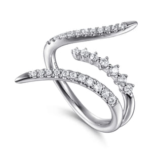 14K White Gold Diamond Spike Bypass Ring