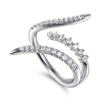 14K White Gold Diamond Spike Bypass Ring