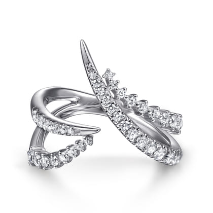14K White Gold Diamond Spike Bypass Ring