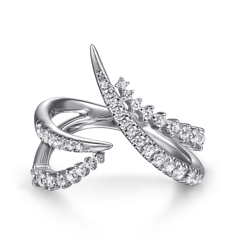 14K White Gold Diamond Spike Bypass Ring - 0.5 ct - Shot 1