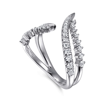 14K White Gold Diamond Spike Bypass Ring