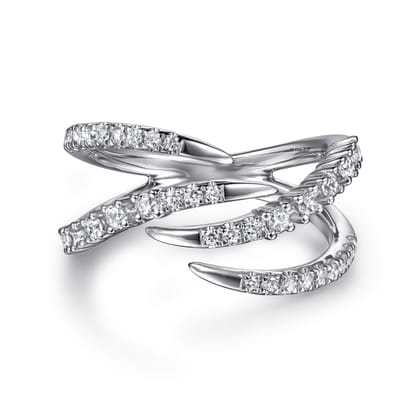 14K White Gold Diamond Spike Bypass Ring