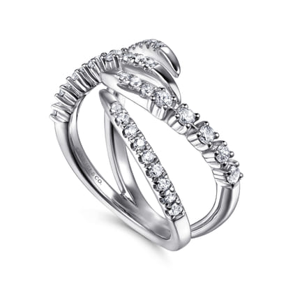 14K White Gold Diamond Spike Bypass Ring