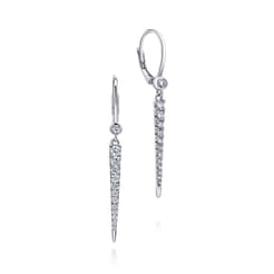 14K White Gold Diamond Spike Drop Earrings