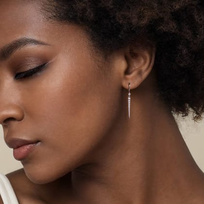 14K White Gold Diamond Spike Drop Earrings