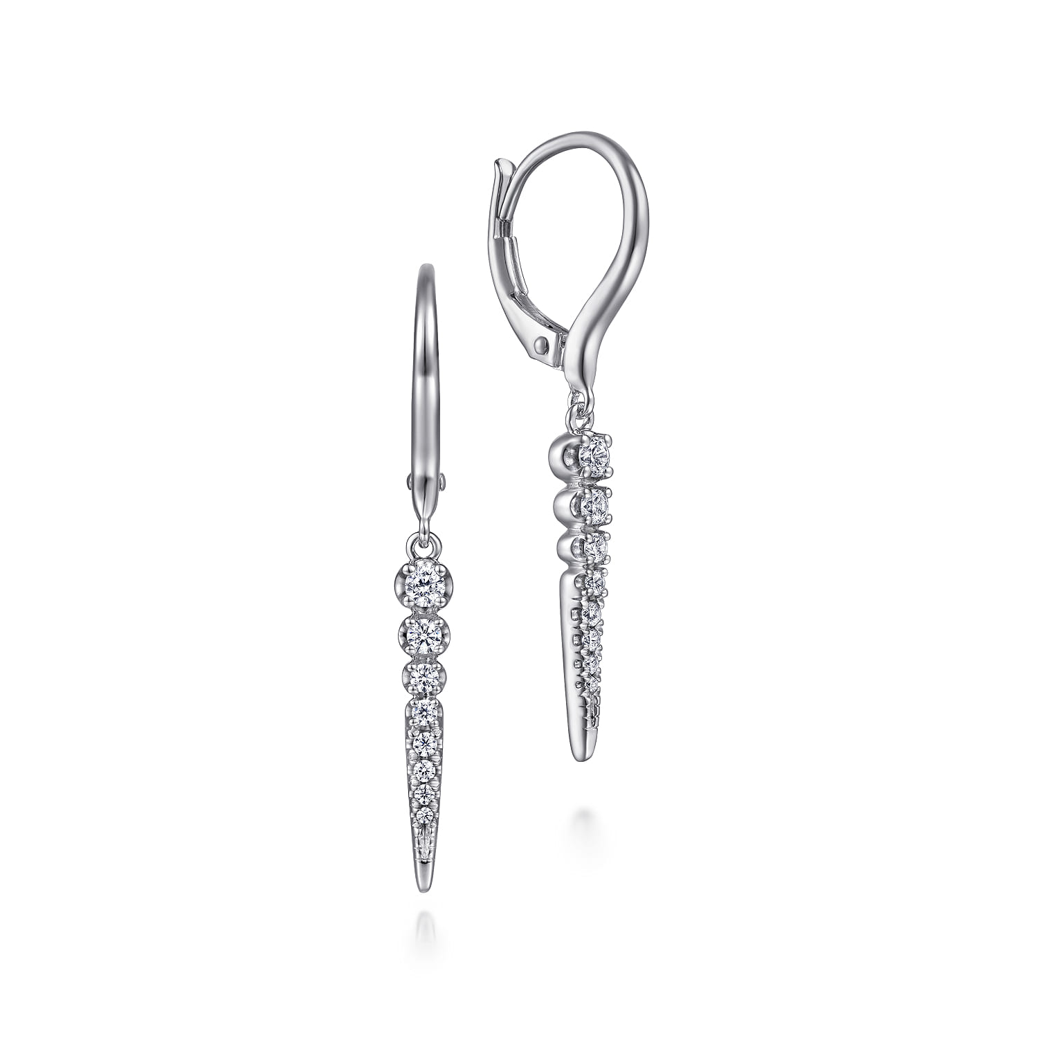 14K White Gold Diamond Spike Drop Earrings - 0.25 ct - Shot 1