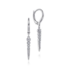 14K White Gold Diamond Spike Drop Earrings