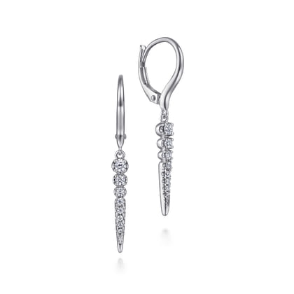 14K White Gold Diamond Spike Drop Earrings