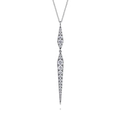 14K White Gold Diamond Spike Drop Pendant Necklace