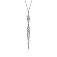14K White Gold Diamond Spike Drop Pendant Necklace