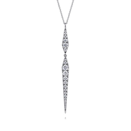 14K White Gold Diamond Spike Drop Pendant Necklace