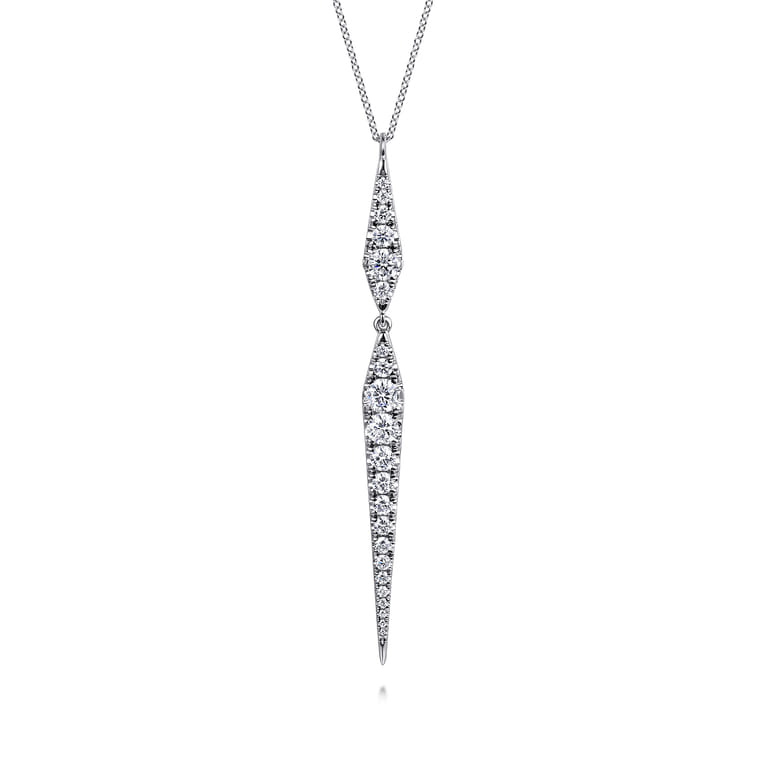 14K White Gold Diamond Spike Drop Pendant Necklace - 1.5 ct - Shot 1