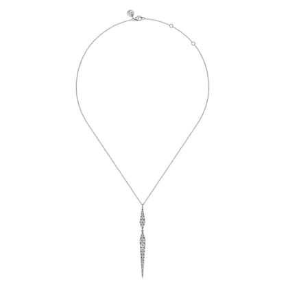 14K White Gold Diamond Spike Drop Pendant Necklace