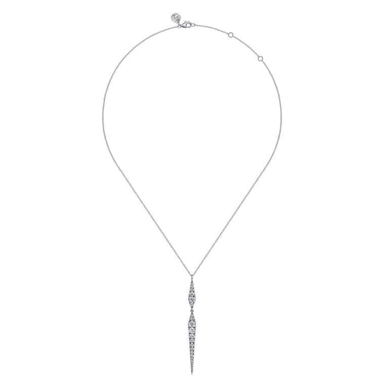 14K White Gold Diamond Spike Drop Pendant Necklace - 1.5 ct - Shot 2