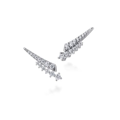 14K White Gold Diamond Spike Ear Climber Earrings
