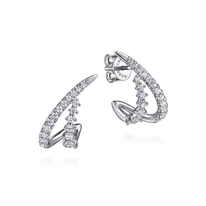 14K White Gold Diamond Spike J Hoop Earrings
