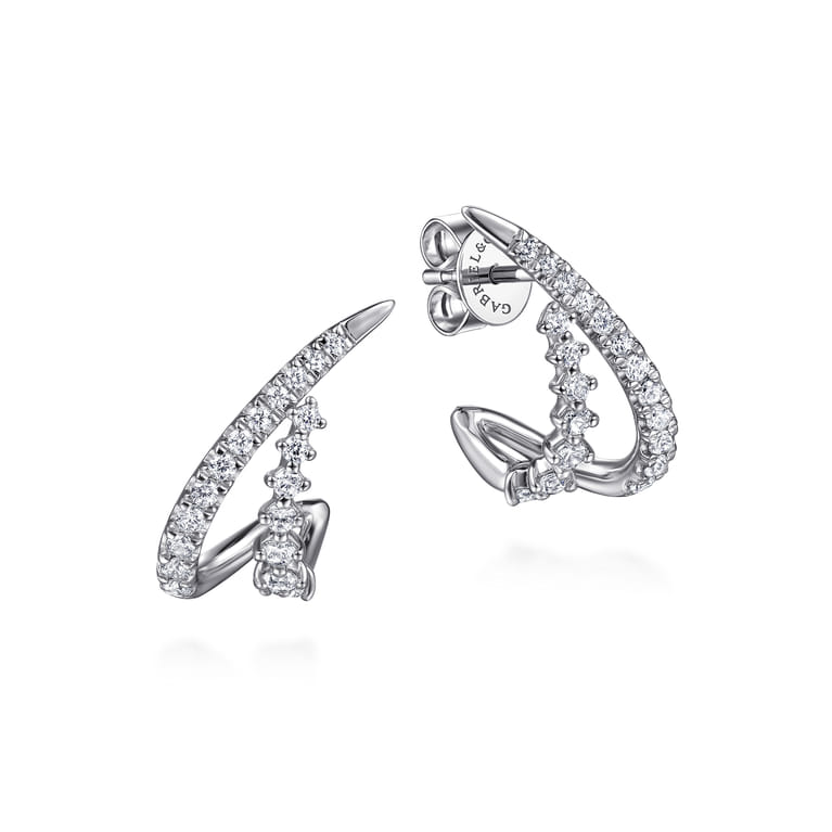 14K White Gold Diamond Spike J Hoop Earrings - 0.6 ct - Shot 1