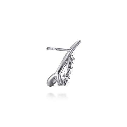 14K White Gold Diamond Spike J Hoop Earrings