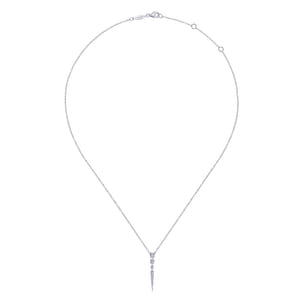 14K White Gold Diamond Spike Pendant Drop Necklace