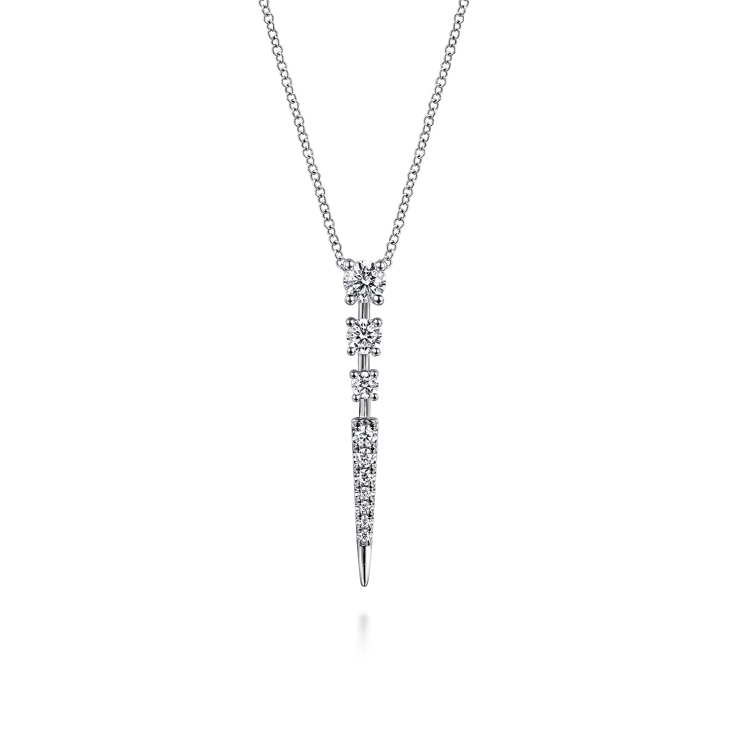14K White Gold Diamond Spike Pendant Drop Necklace - 0.75 ct - Shot 1