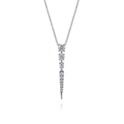 14K White Gold Diamond Spike Pendant Drop Necklace