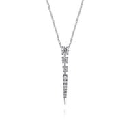 14K White Gold Diamond Spike Pendant Drop Necklace