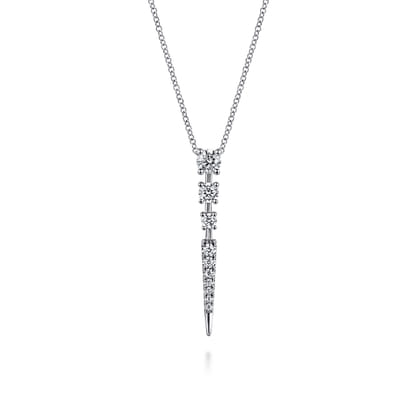 14K White Gold Diamond Spike Pendant Drop Necklace