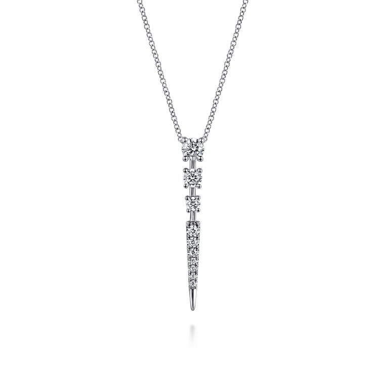 14K White Gold Diamond Spike Pendant Drop Necklace - 0.75 ct - Shot 1
