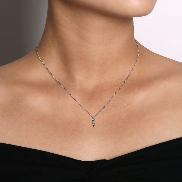 14K White Gold Diamond Spike Pendant Necklace - 0.06 ct - Shot 3