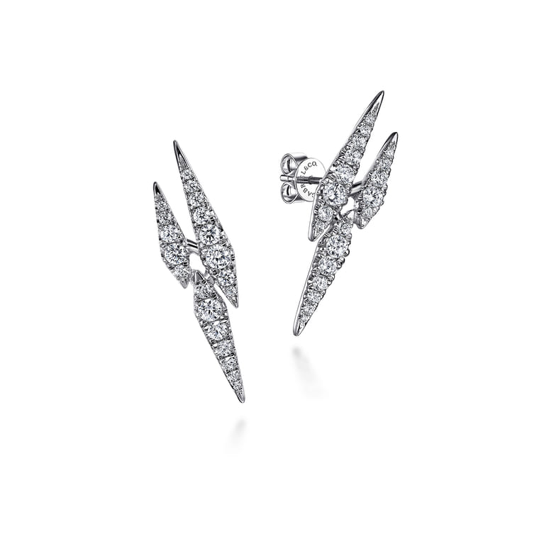 14K White Gold Diamond Spike Stud Earrings - 1 ct - Shot 1