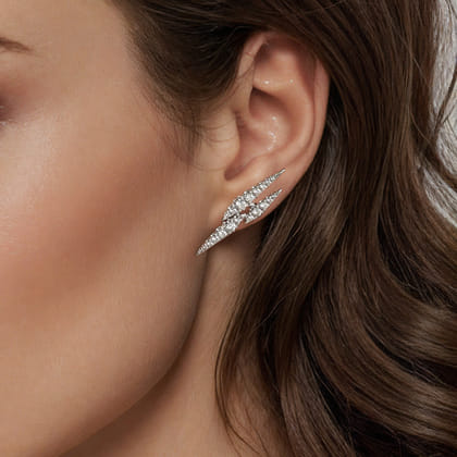 14K White Gold Diamond Spike Stud Earrings