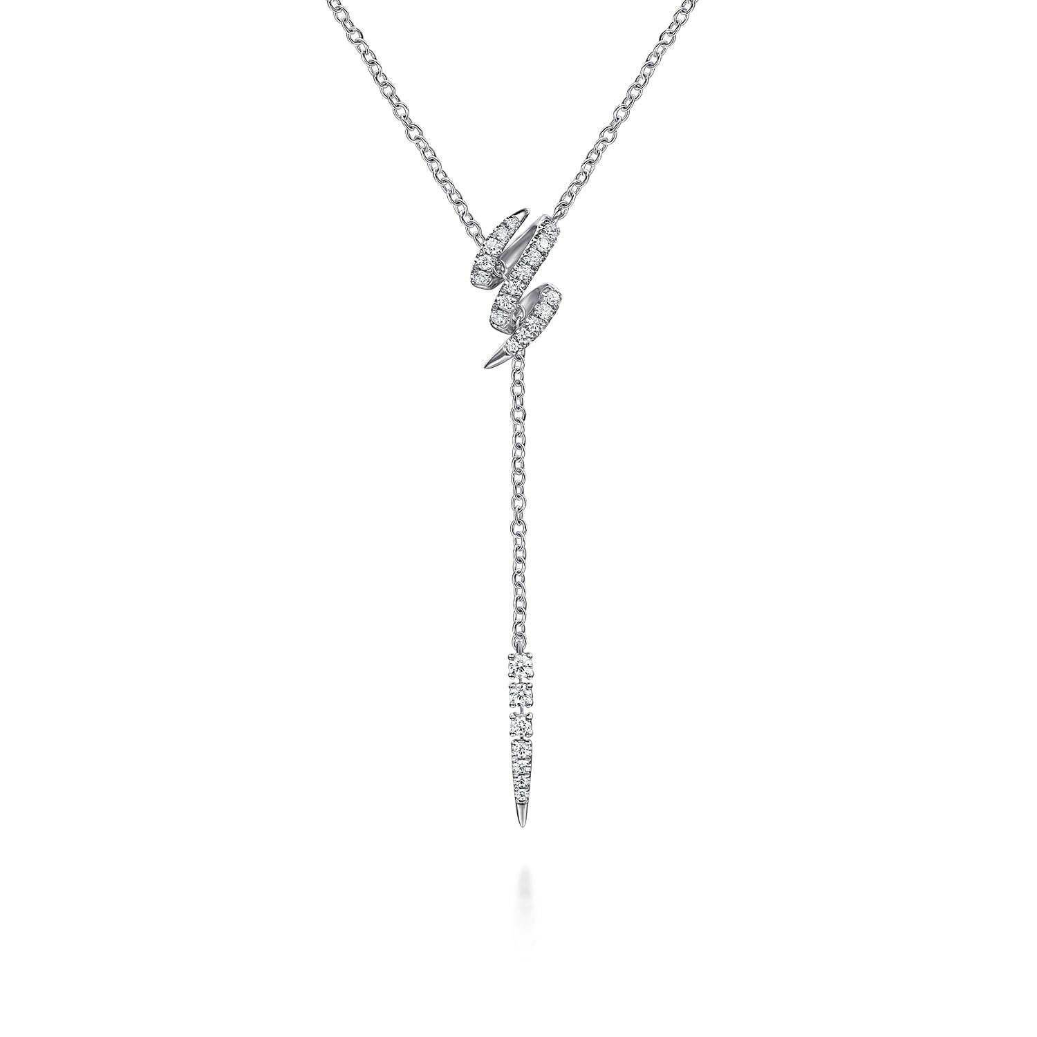 14K White Gold Diamond Spike Y Necklace