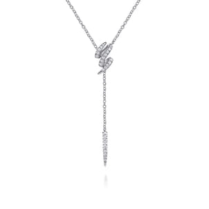 14K White Gold Diamond Spike Y Necklace
