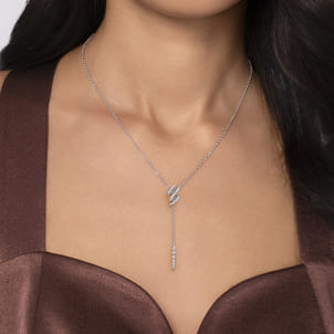 14K White Gold Diamond Spike Y Necklace