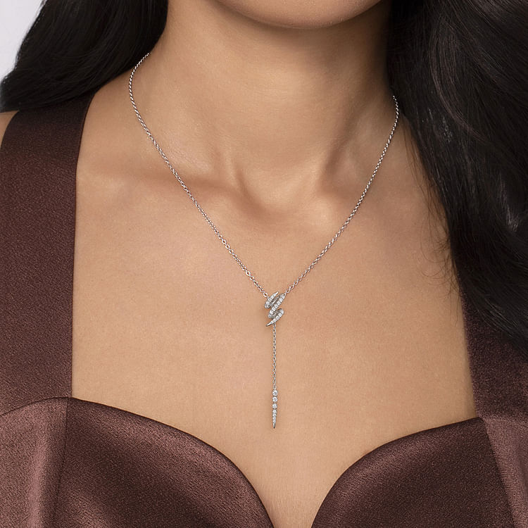 14K White Gold Diamond Spike Y Necklace