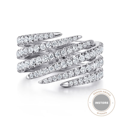 14K White Gold Diamond Spikes Bypass Ladies Ring