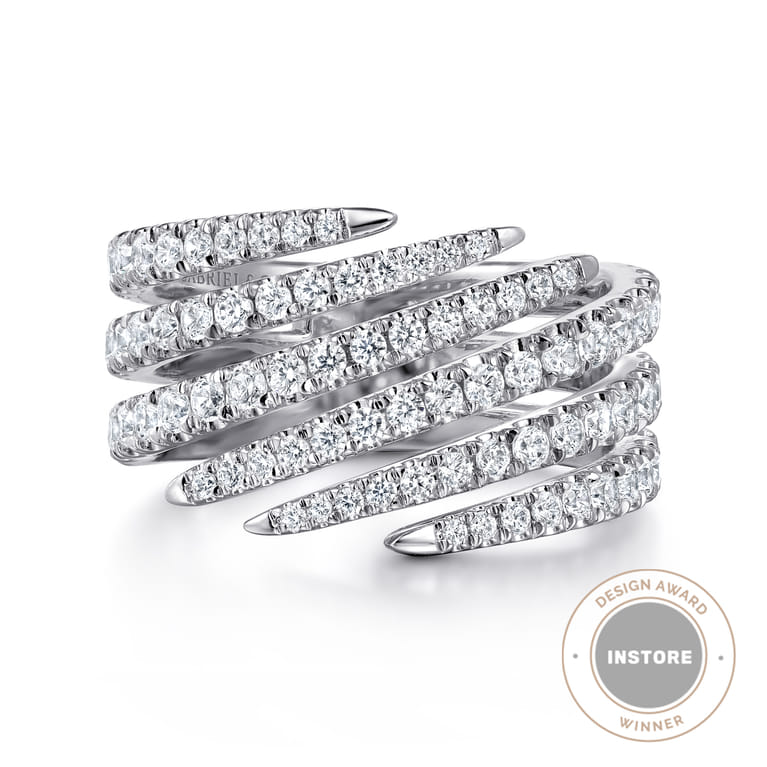 14K White Gold Diamond Spikes Bypass Ladies Ring - 1.2 ct - Shot 1