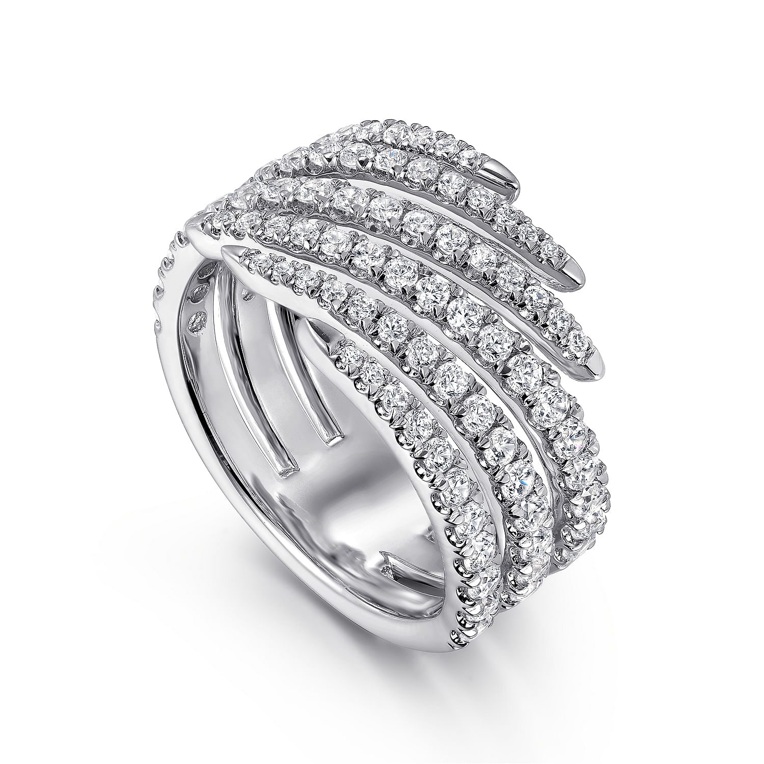 14K White Gold Diamond Spikes Bypass Ladies Ring - 1.2 ct - Shot 3