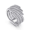 14K White Gold Diamond Spikes Bypass Ladies Ring - 1.2 ct