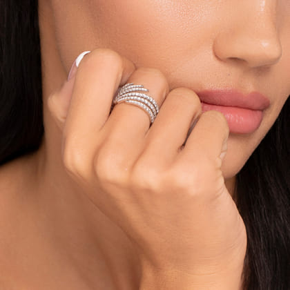 14K White Gold Diamond Spikes Bypass Ladies Ring