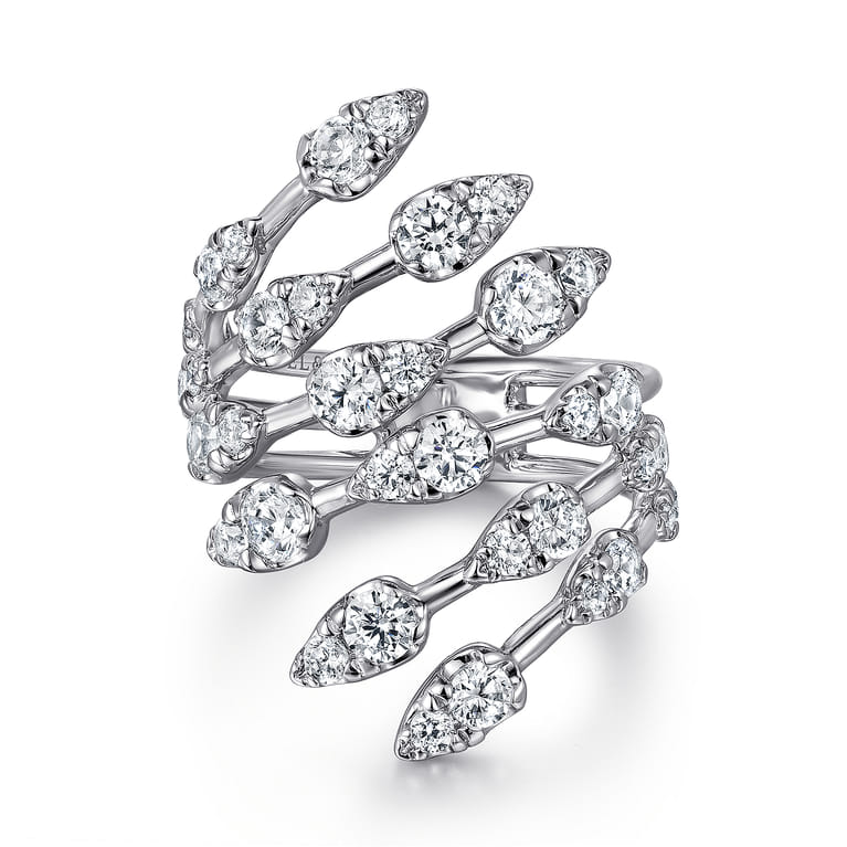 14K White Gold Diamond Spikes Bypass Ladies Ring - 2 ct - Shot 1