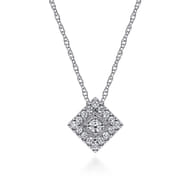 14K White Gold Diamond Square Pendant Necklace