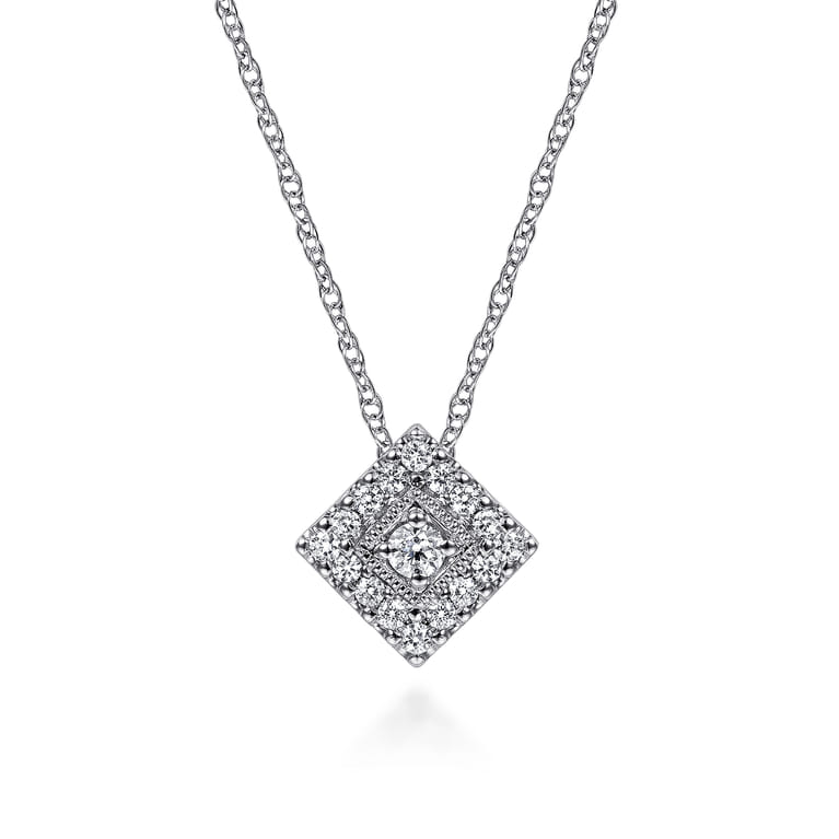 14K White Gold Diamond Square Pendant Necklace - 0.11 ct - Shot 1